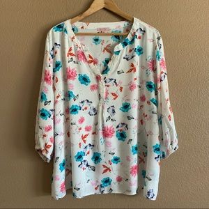 Rose & Rhyme White Floral Print Top 3X